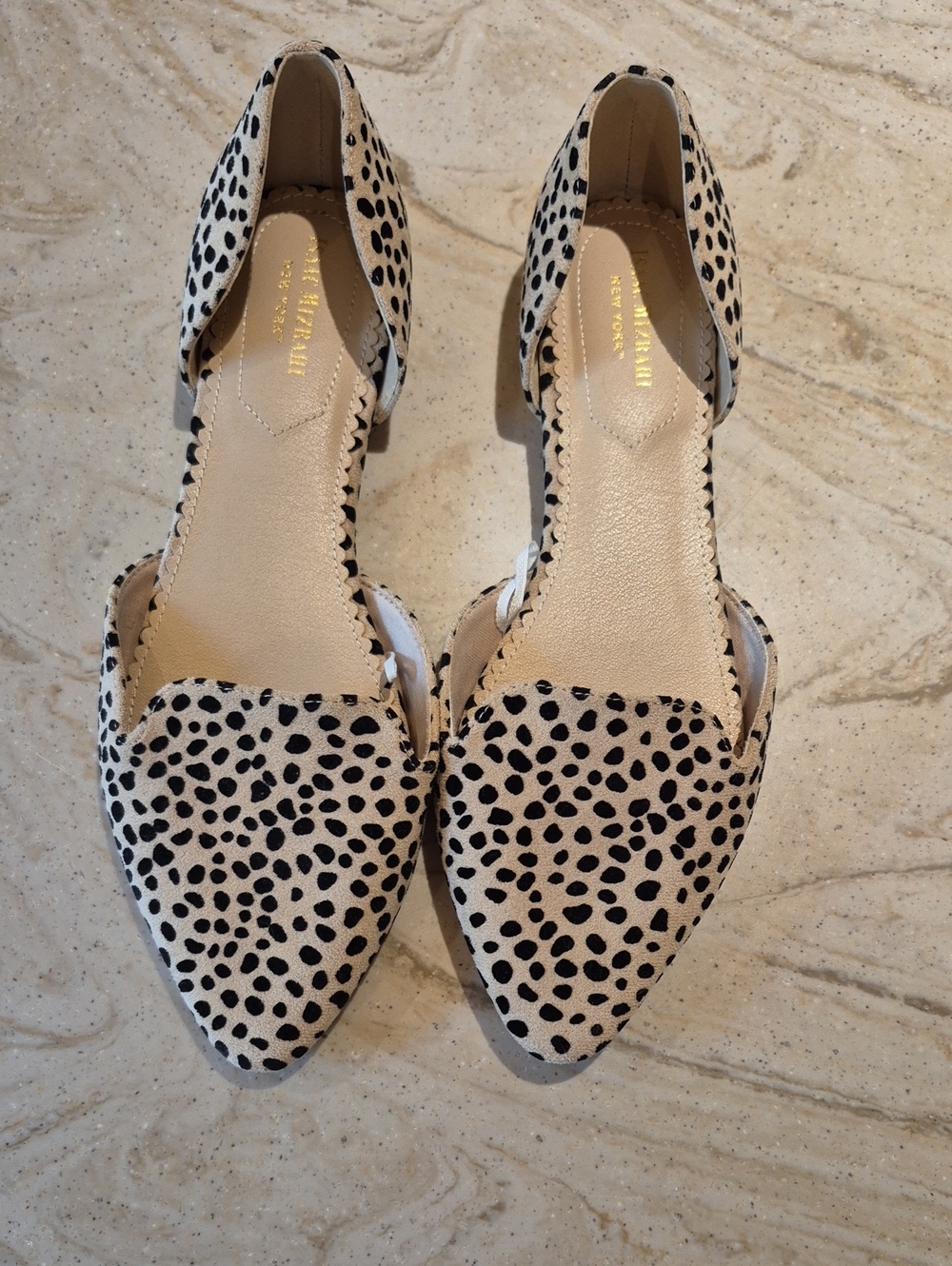 Isaac Mizrahi Tan and Black Spotted Animal Print D'Orsay Pointed Flats Size 9
